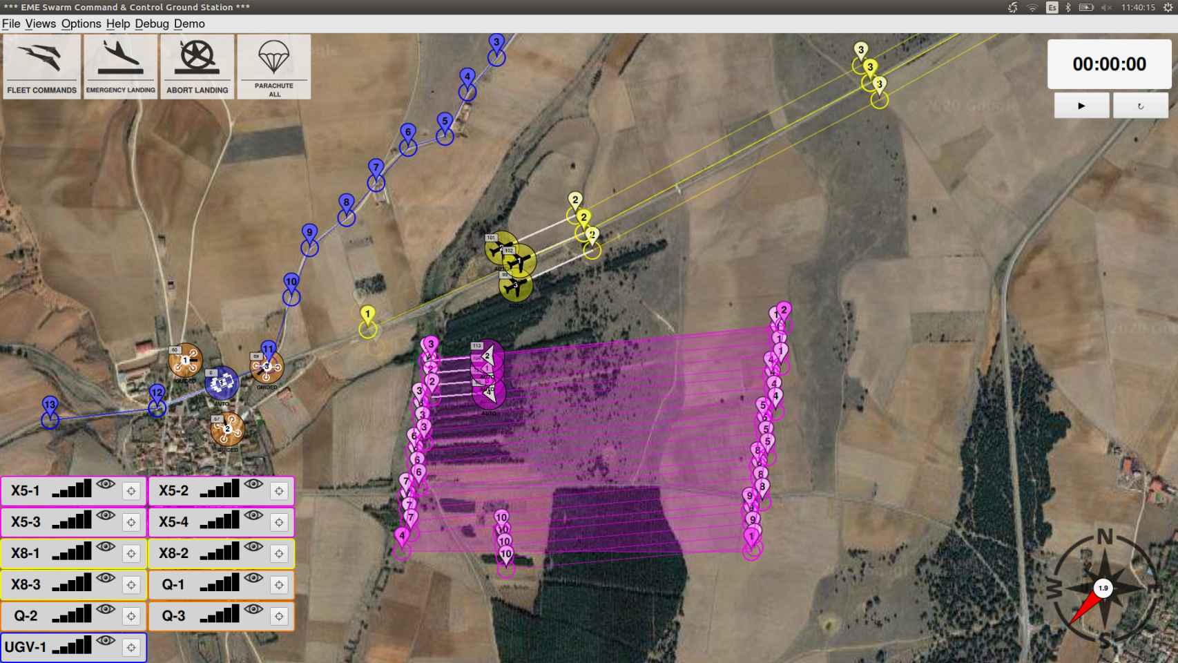Esquema del sistema de enjambre de drones en un mapa
