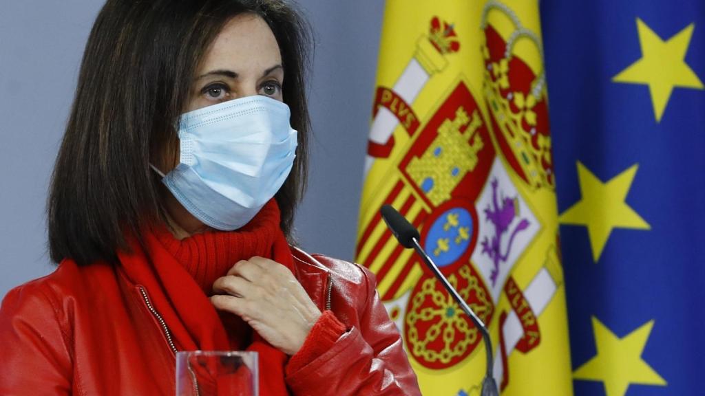 Margarita Robles, ministra de Defensa, en rueda de prensa en Moncloa.