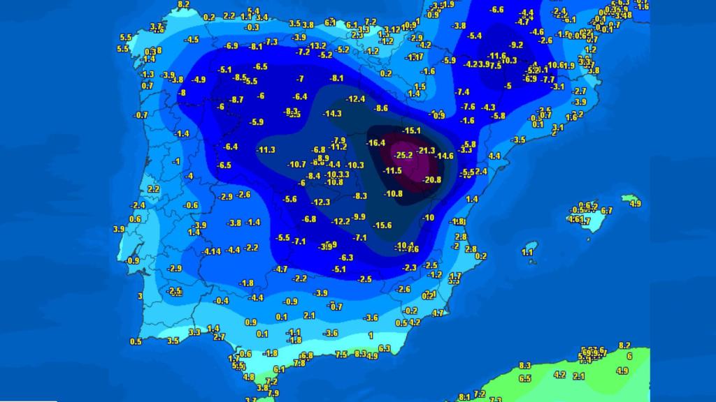 Las mínimas registradas en la madrugada del 12 de enero. Meteociel.fr.