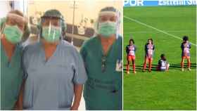 Enfermeras del Hospital Provincial de Pontevedra / Paula Dapena en su protesta contra los homenajes a Maradona