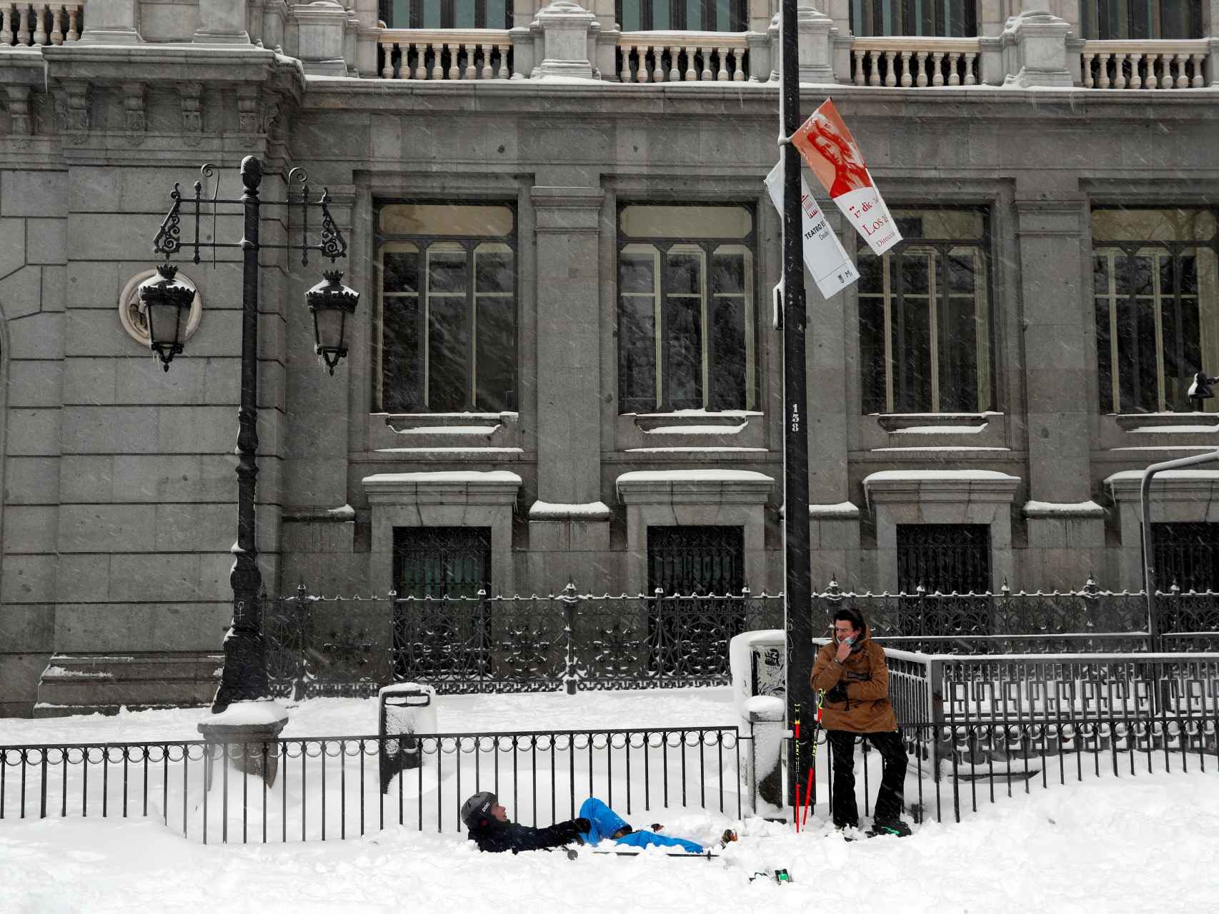 La nevada de Madrid, delante del Banco de España.