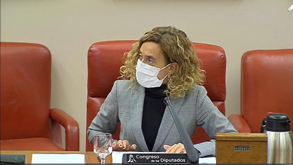 La presidenta del Congreso Meritxell Batet durante la primera comparecencia de los candidatos a presidir RTVE.