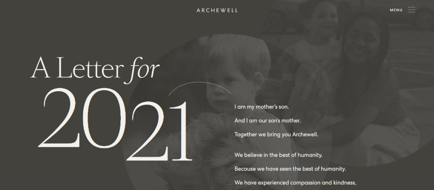 Captura de la web Archewell, con las imágenes de la infancia de Harry y Meghan.