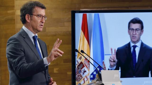 El presidente de la Xunta de Galicia, Alberto Núñez Feijóo, tras la reunión semanal de su Ejecutivo