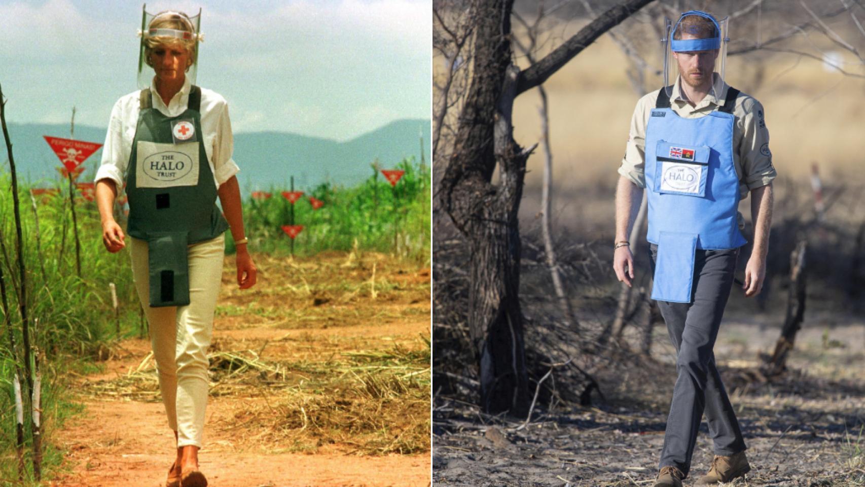 A la izquierda, Diana en un viaje a África en 1997. A la derecha, Harry en el mismo continente en 2019.