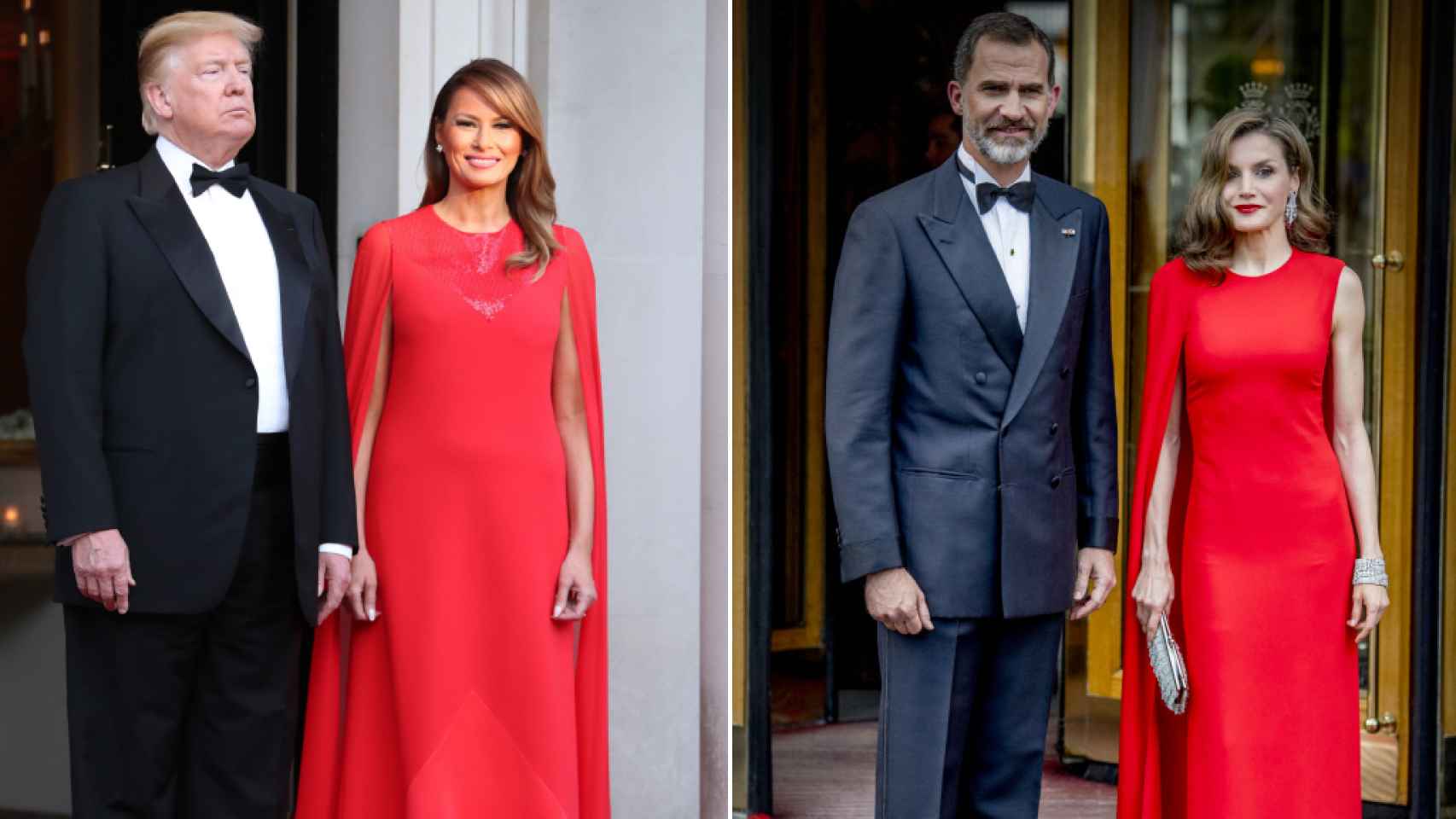 En 2019, Melania lució un vestido similar al que llevó la Reina en 2017 al cumpleaños de Guillermo de Holanda.