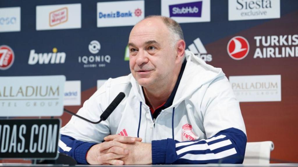 Pablo Laso, en rueda de prensa de la Euroliga