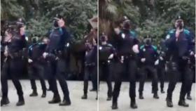Dos momentos del vídeo de los policías coruñeses para apoyar a la Asociación Cáncer de Mama Metastásico.