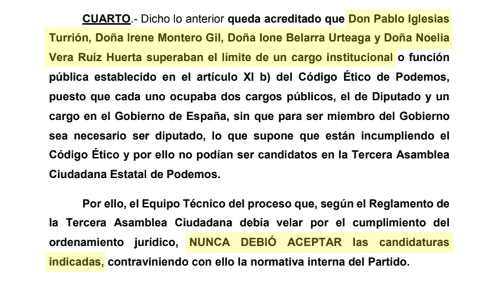 Extracto de la denuncia que Barredo ha interpuesto contra Podemos.
