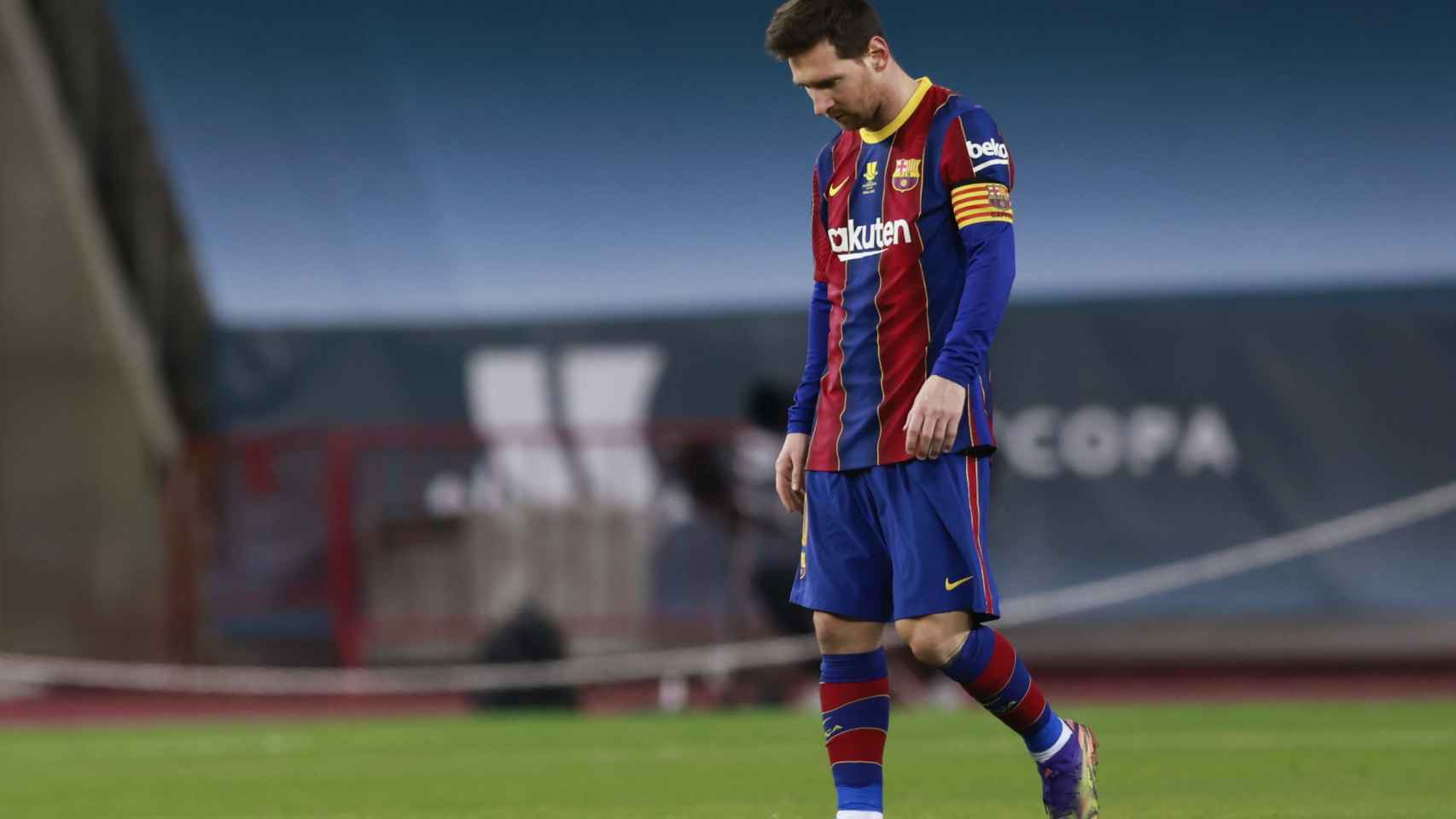 La cara de Leo Messi tras el gol de Villalibre en la final de la Supercopa de España