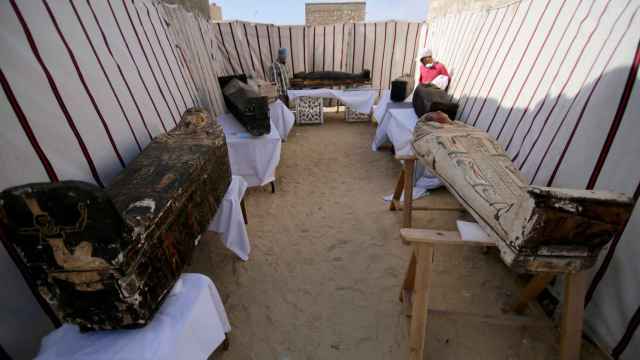 Varios de los sarcófagos hallados en las últimas excavaciones en Saqqara.