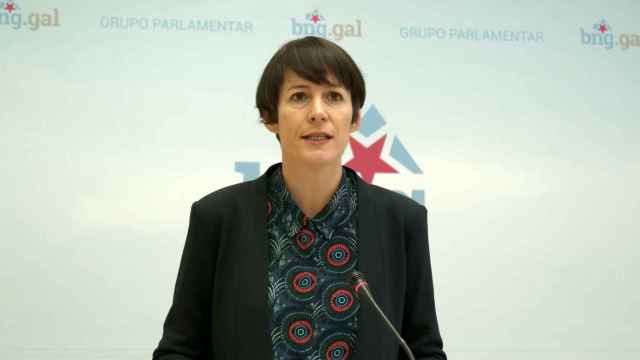 La portavoz nacional del BNG, Ana Pontón, durante una rueda de prensa en la sede del partido.