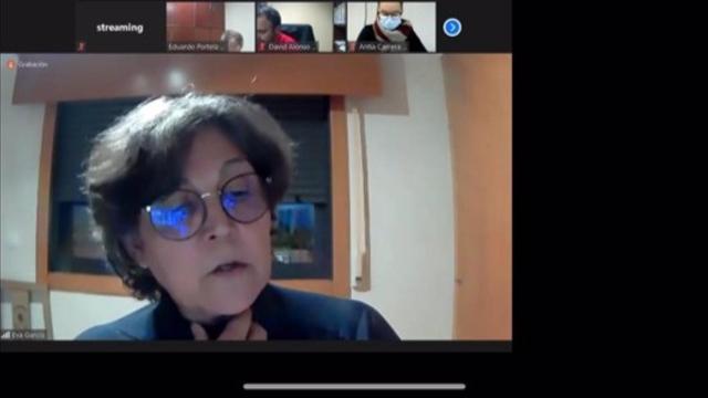 La alcaldesa de O Porriño (Pontevedra), Eva García de la Torre, teletrabajando.