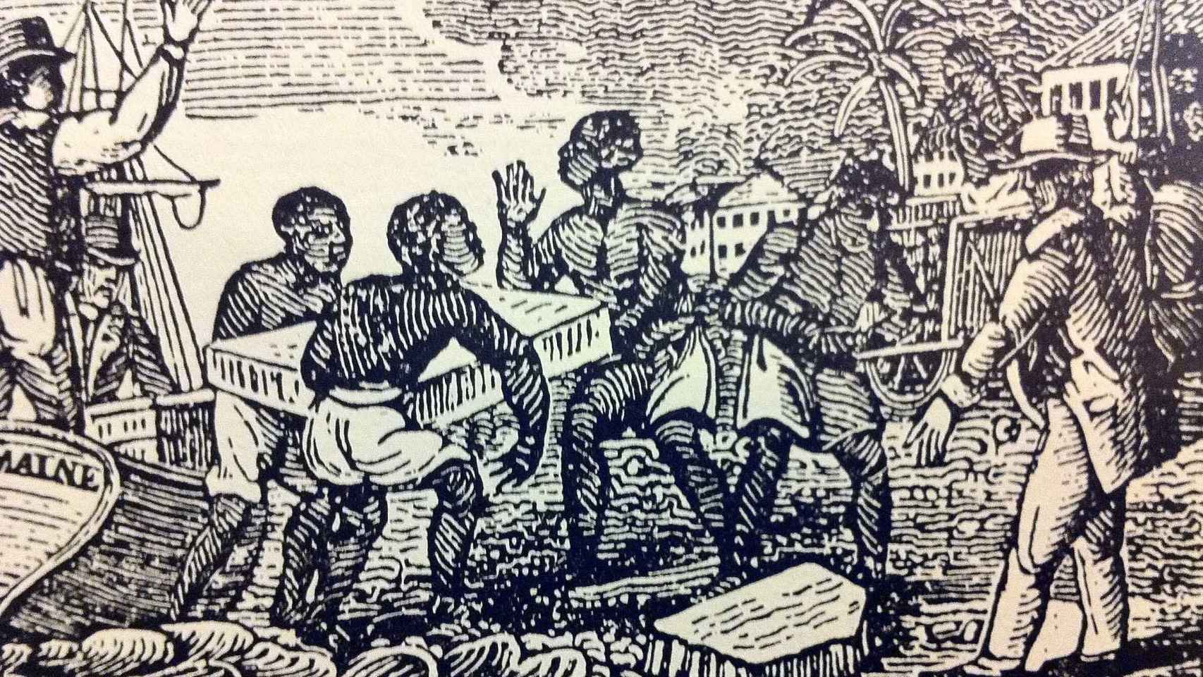Esclavos descargando hielo en Cuba (1832).