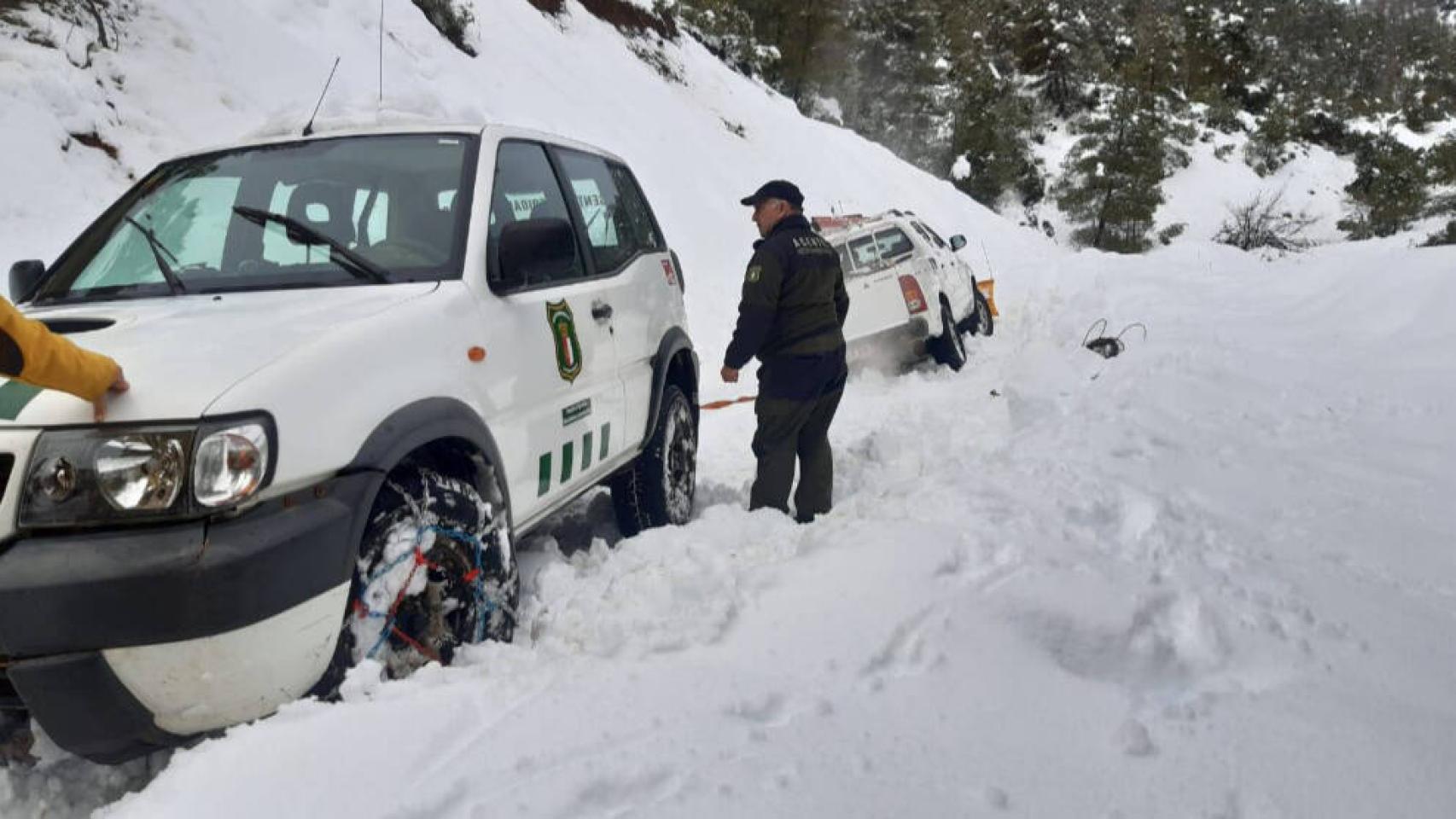 Imagen de una carretera de Castilla-La Mancha durante el pasado temporal de nieve