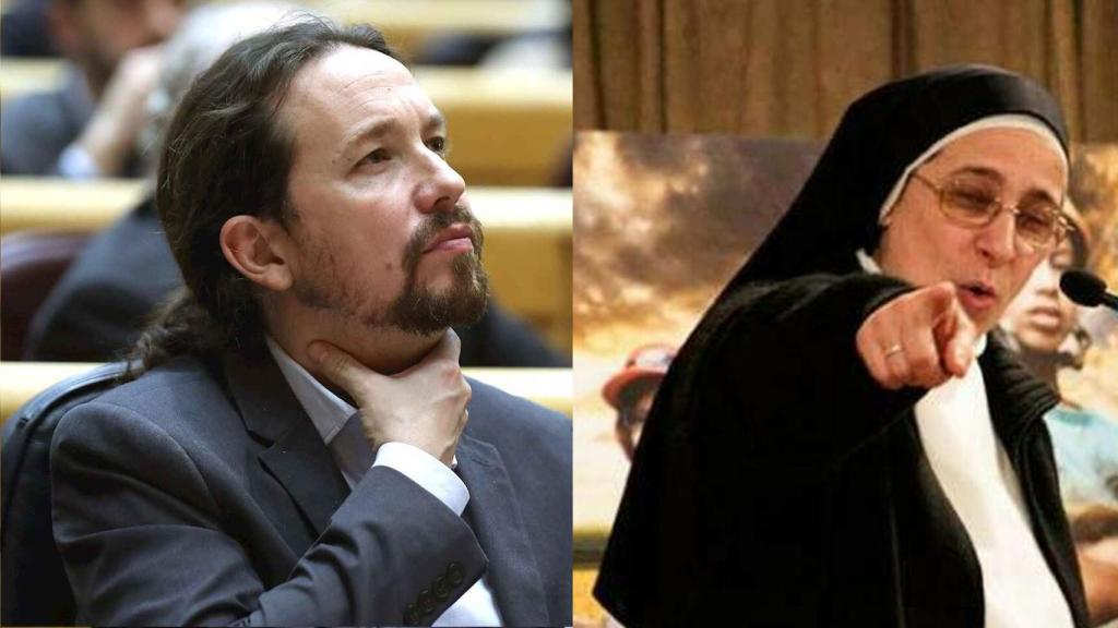 Pablo Iglesias y Sor Lucía en un fotomontaje.