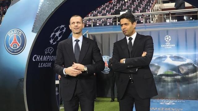 Ceferin, con Al-Khelaifi en la previa de un partido de la Champions League