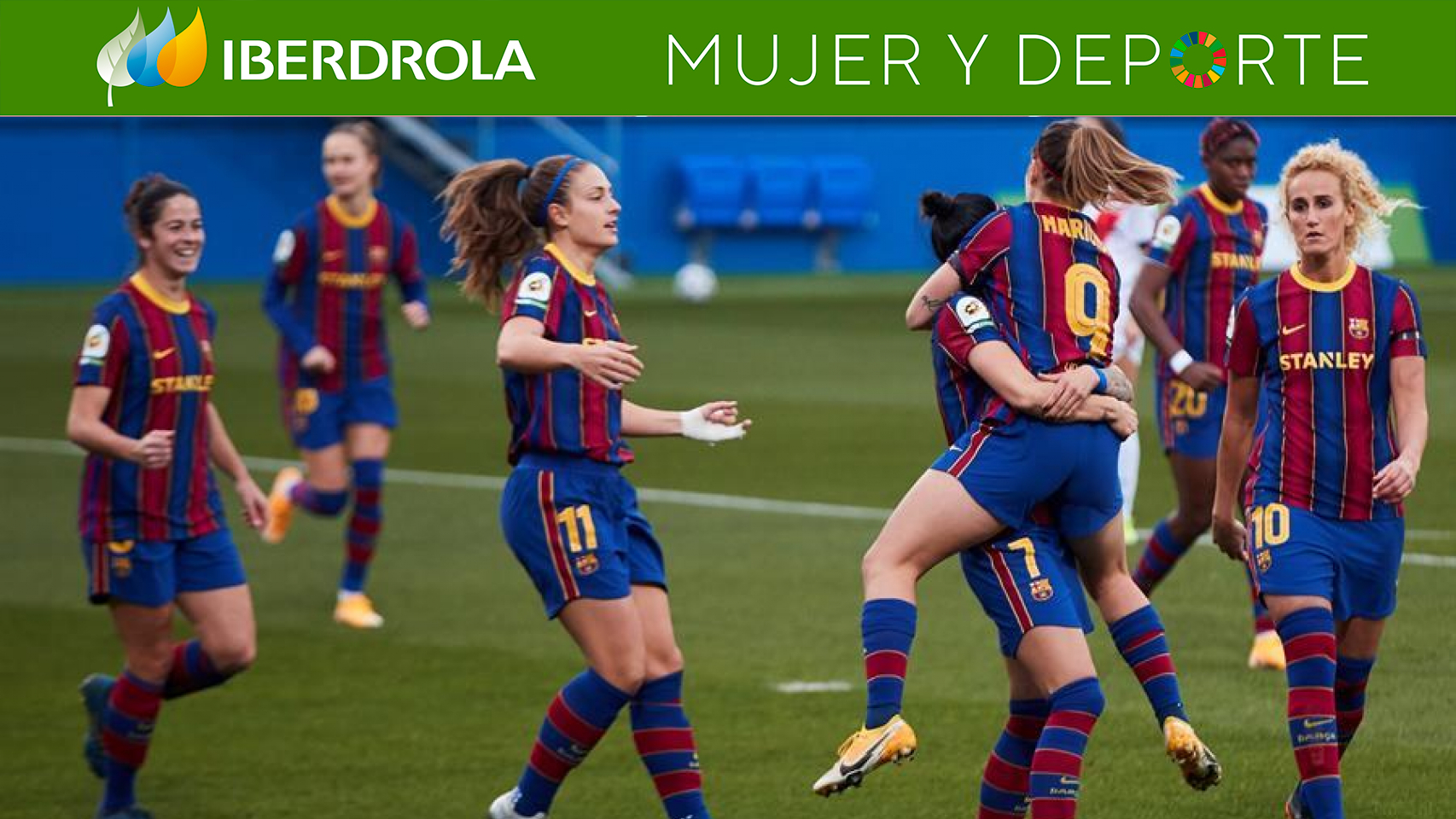 Las jugadoras del Barcelona Femenino celebran un gol en la Primera Iberdrola