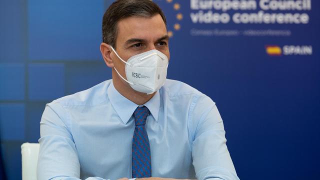 El presidente Pedro Sánchez, durante la videocumbre de este jueves