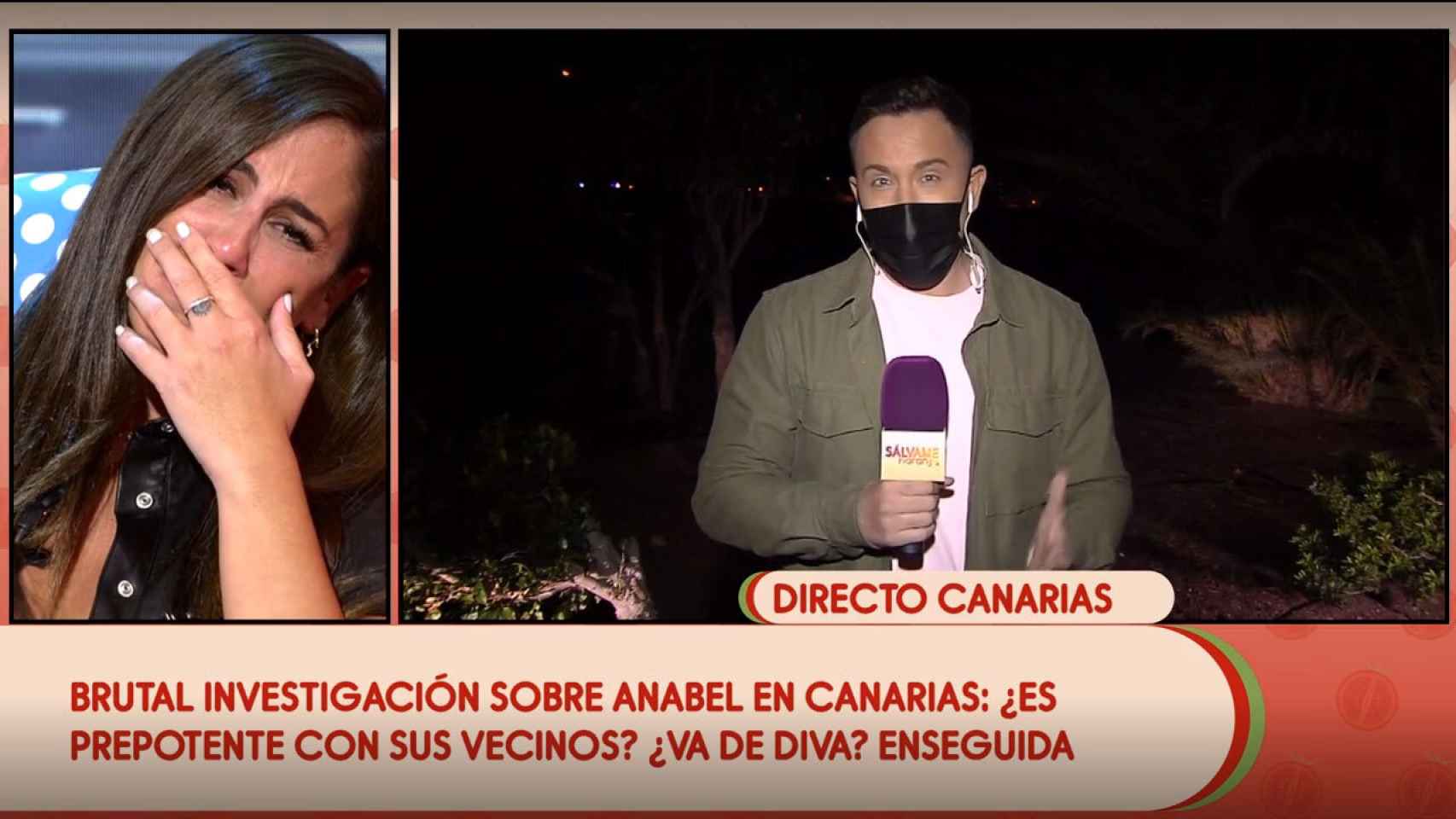 Anabel Pantoja llorando durante la conexión con Raúl Triguero