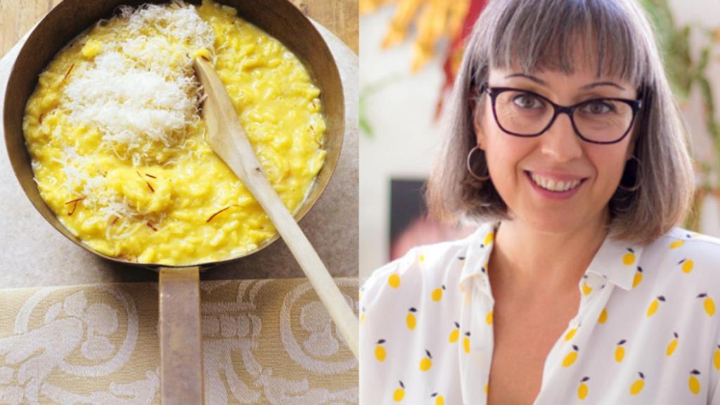 La nutricionista Raquel Bernárcer junto a un plato de risotto. @Penguin Random House.