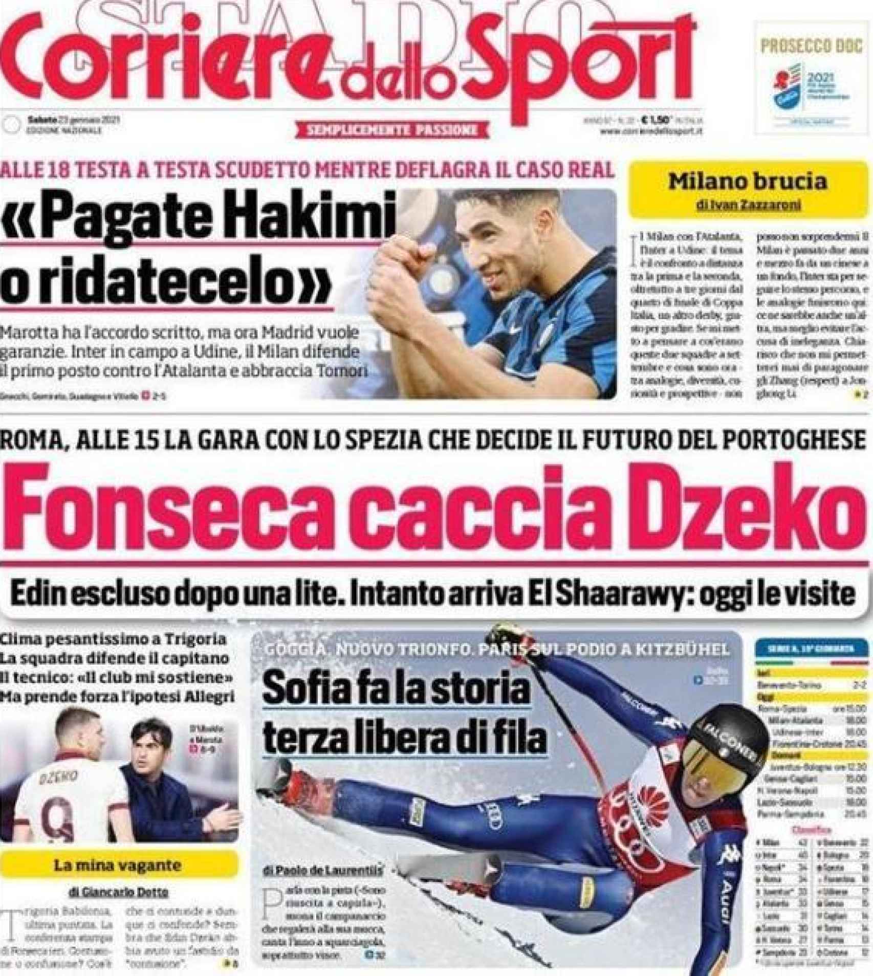 La portada del diario Corriere dello Sport (23/01/2021)