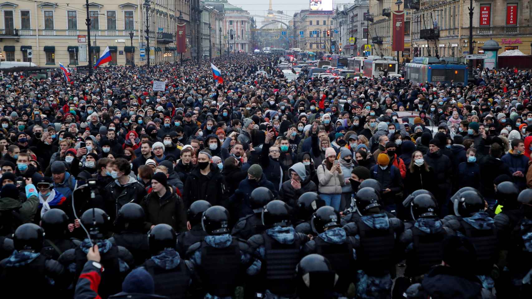 Manifestación en apoyo a Navalni en Moscú.