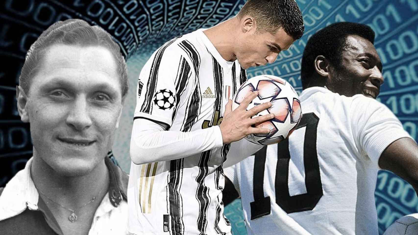 Bican, Cristiano Ronaldo y Pelé, en un fotomontaje