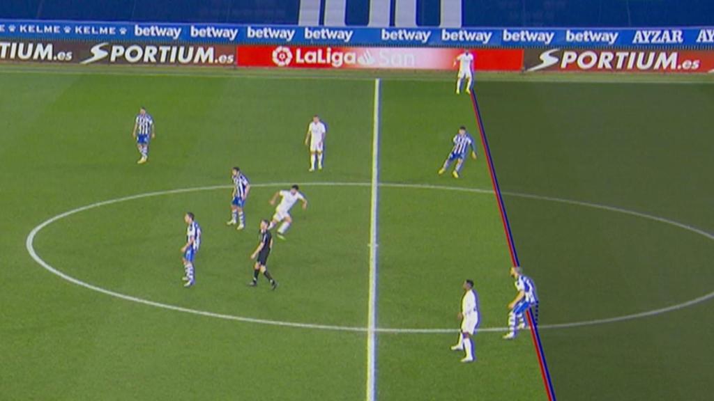 Posición legal de Karim Benzema en su segundo gol al Alavés