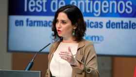 La presidenta de la Comunidad de Madrid, Isabel Díaz Ayuso, este martes en rueda de prensa.