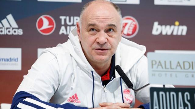 Pablo Laso, en rueda de prensa de la Euroliga