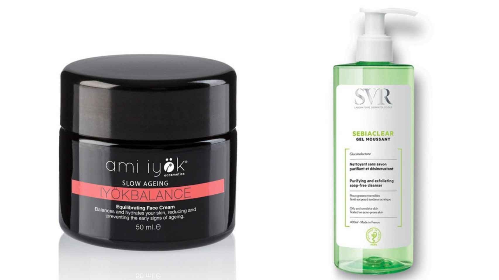 La crema facial de Ami Yök y el gel limpiador de Sebiaclear ayudan a controlar el sebo de la piel.