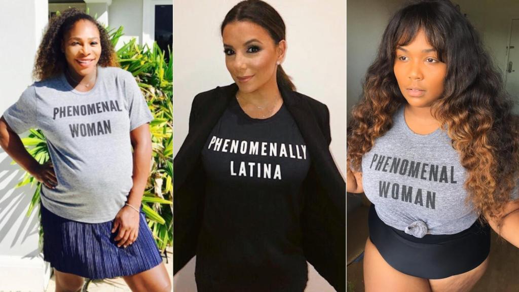 Serena Williams, Eva Longoria y Lizzo con camisetas de 'Phenomenal'.