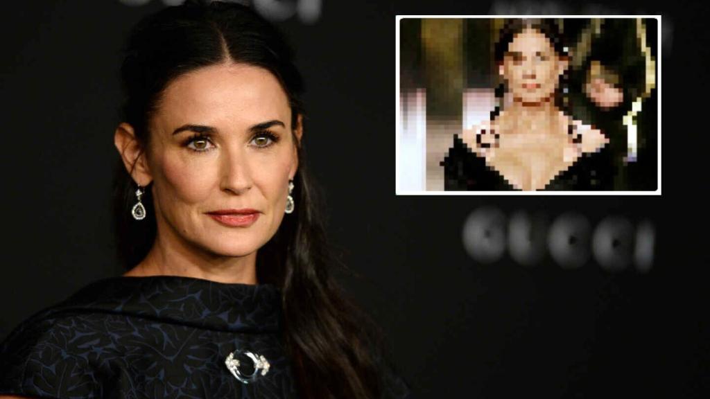 Demi Moore en montaje de JALEOS junto a su nueva imagen.