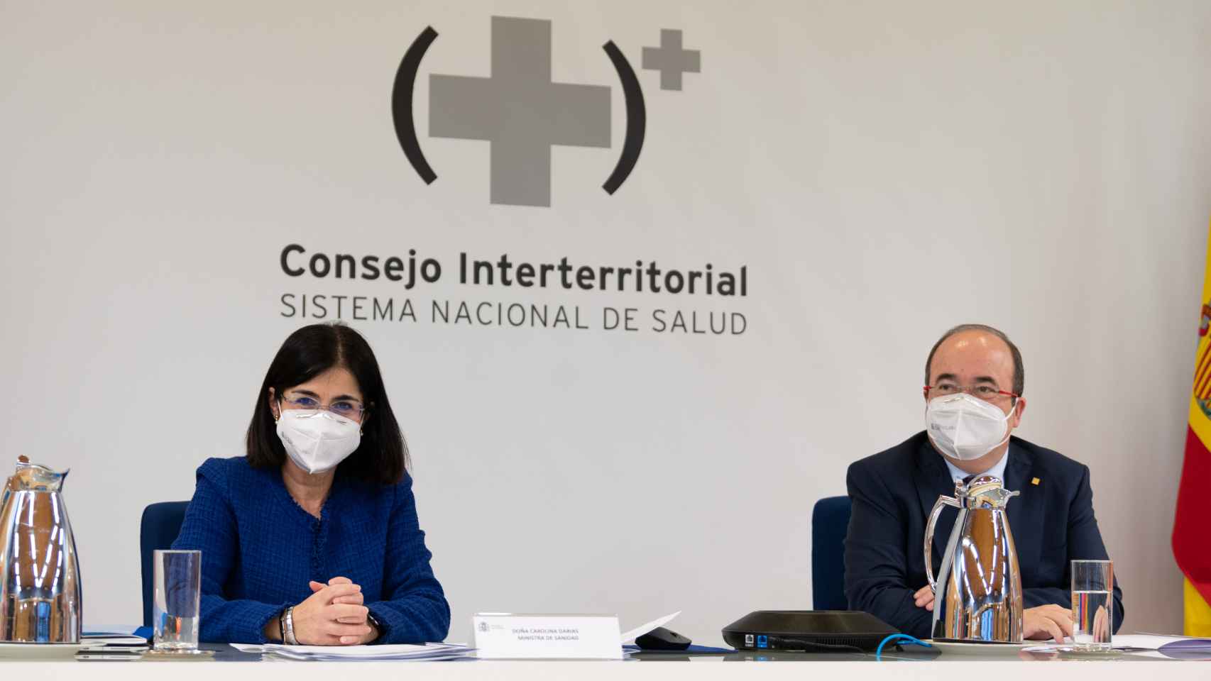 El ministro de Política Territorial, Miquel Iceta, y la de Sanidad, Carolina Darias en el Consejo Interterritorial de Salud.