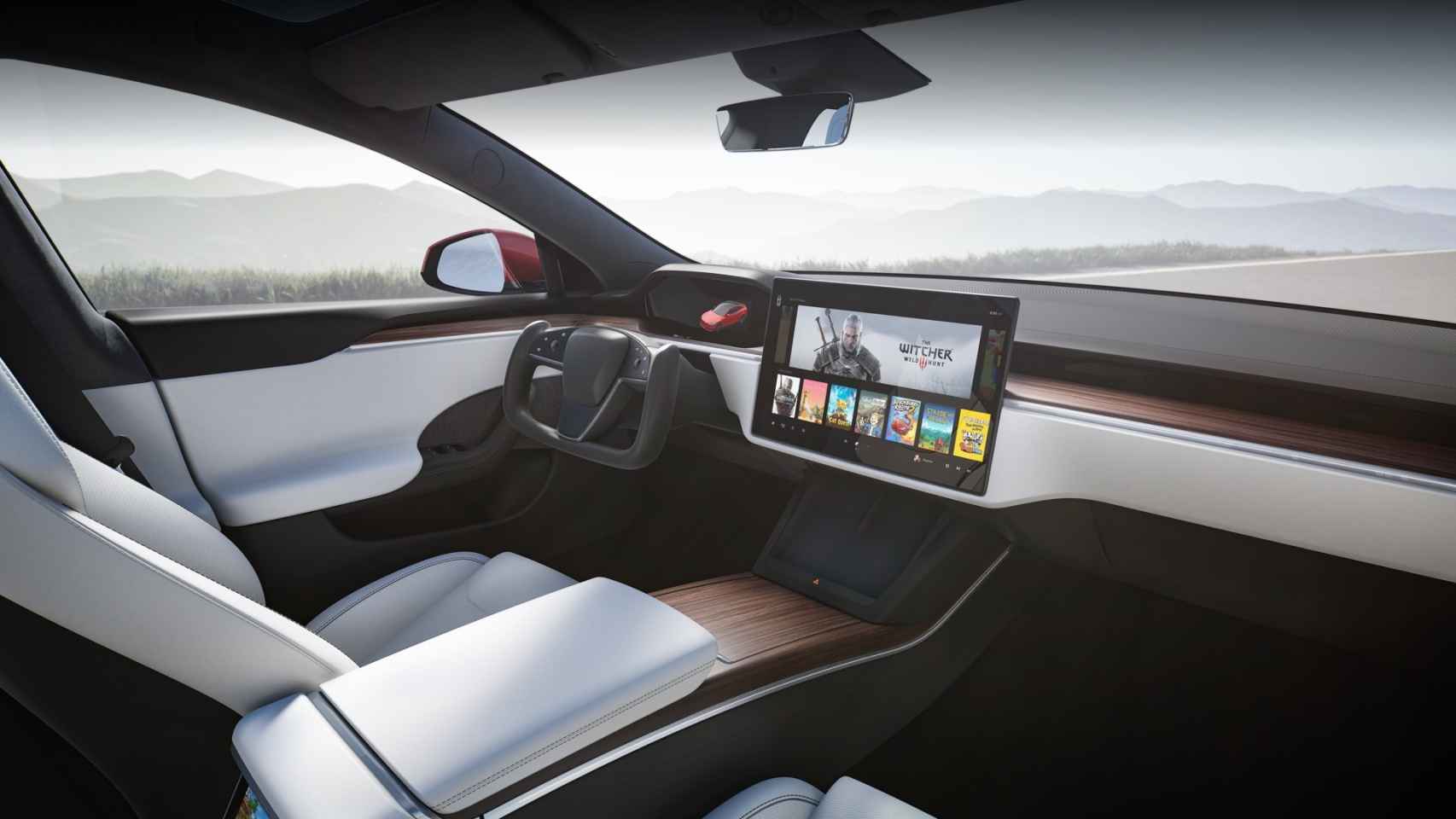 Interior del Tesla con el nuevo volante.