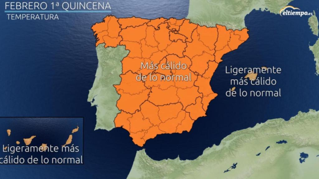 Anomalías de temperaturas para febrero según eltiempo.es