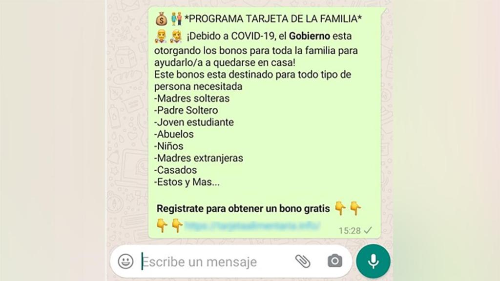 Uno de los bulos recibidos en WhatsApp.