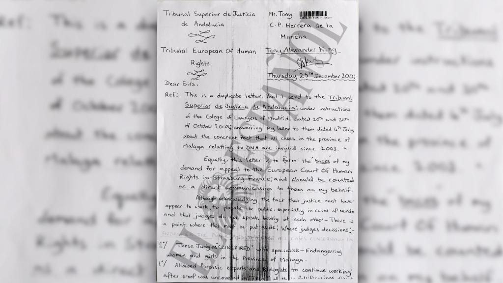 La carta está enviada al TSJA y al Tribunal Europeo de Derechos Humanos. A Hornos le llegó una copia.