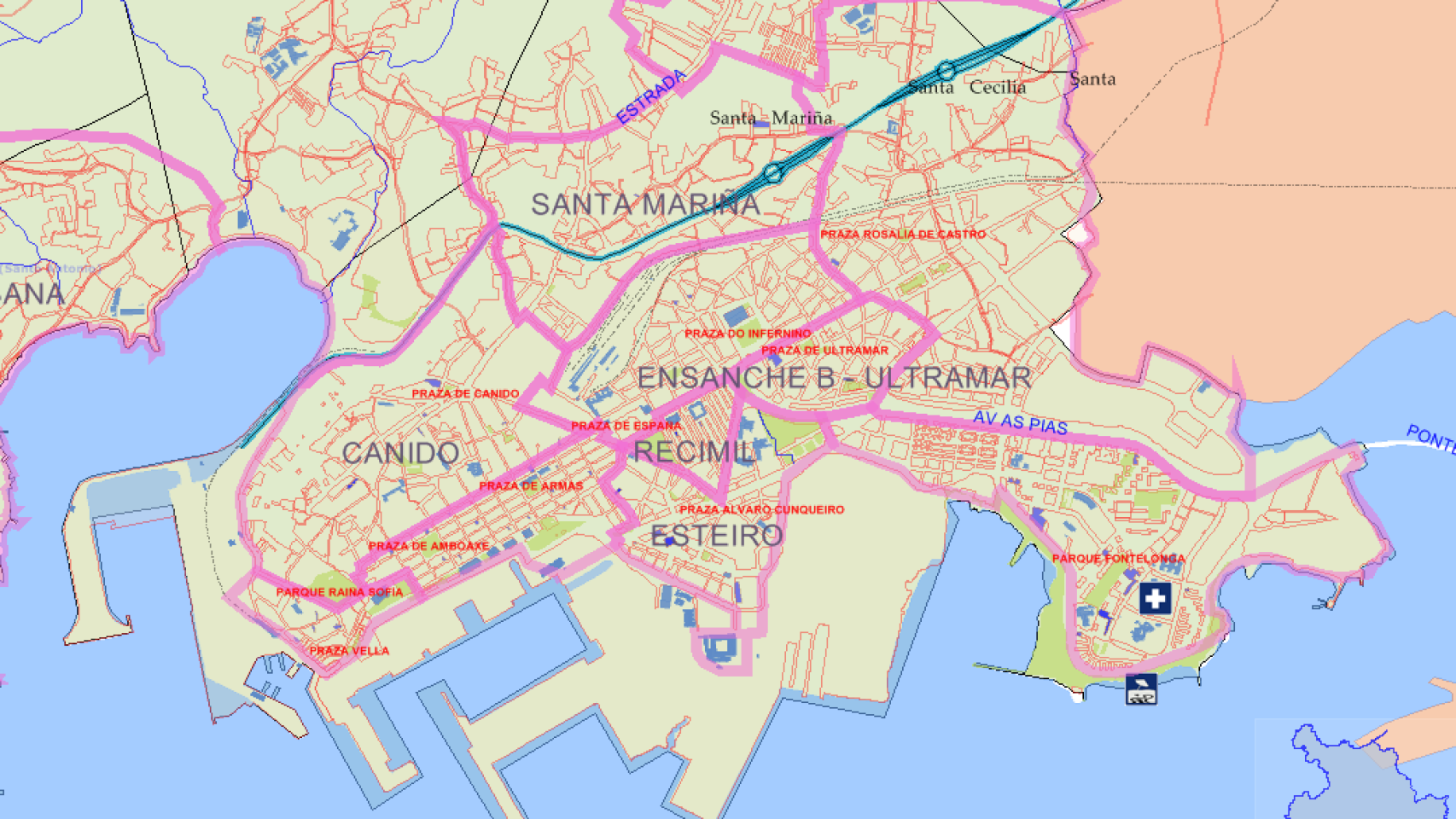 Mapa de barrios del Sistema de Información Xeográfica de Ferrol.