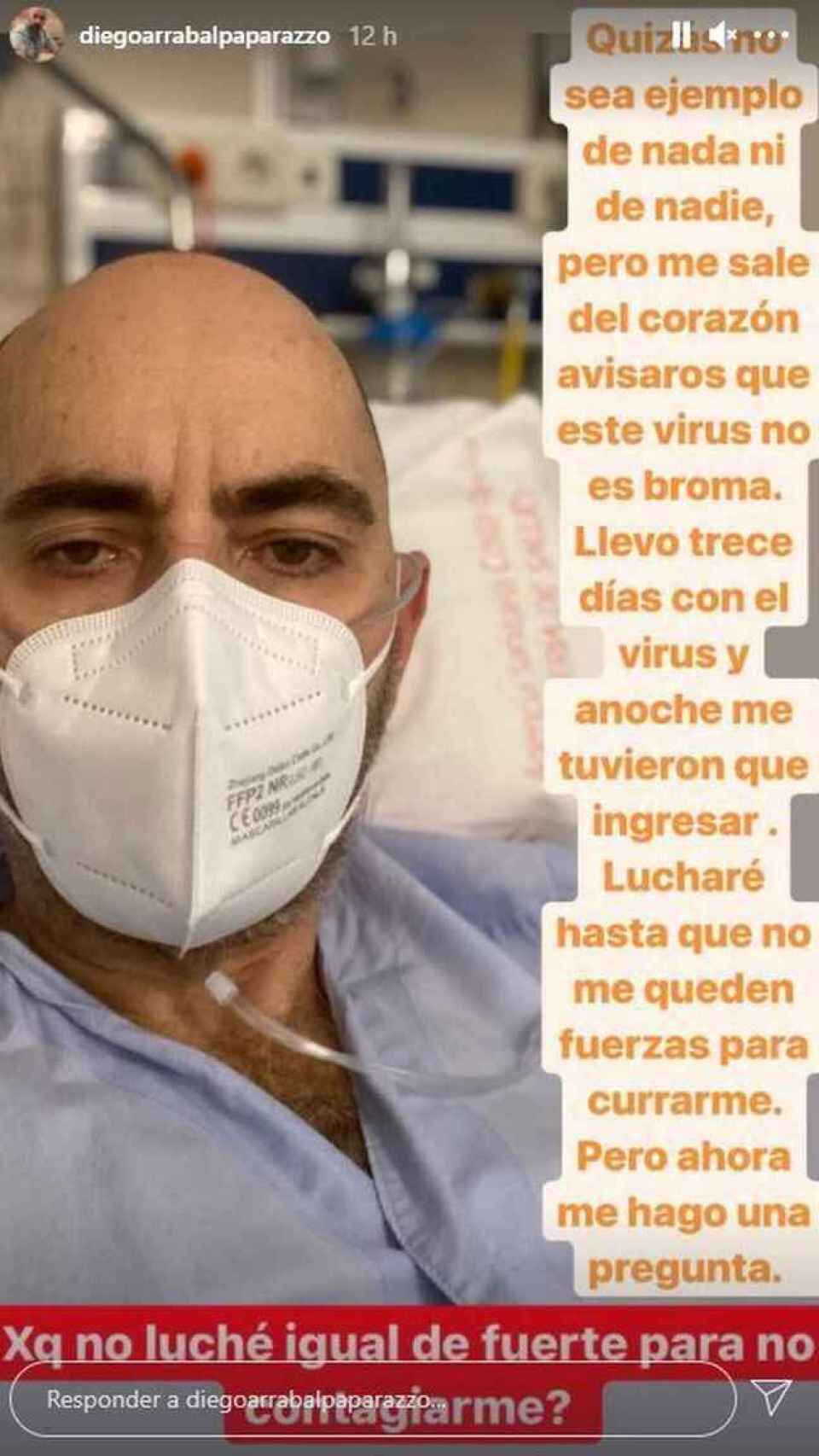 Diego Arrabal desde el hospital de Málaga donde se encontraba ingresado.