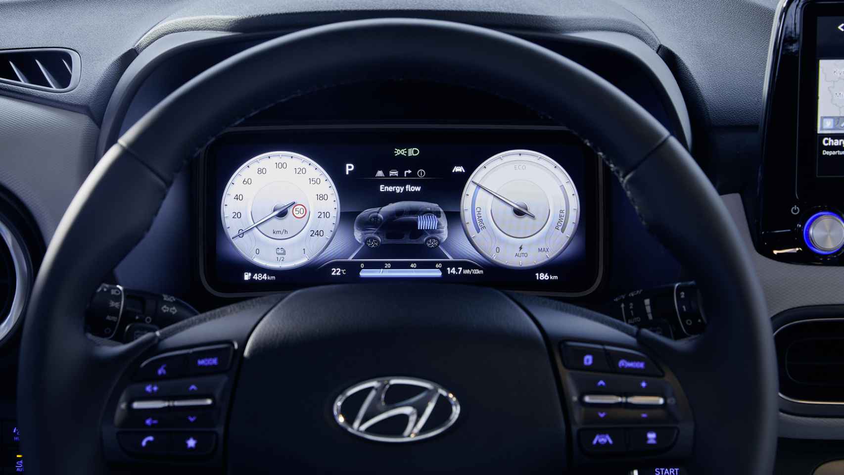 Interior del Hyundai Kona EV.
