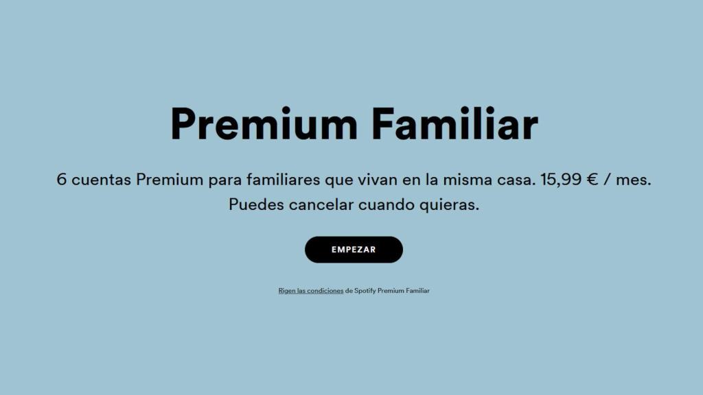 El nuevo precio de Spotify familiar ya está reflejado en la web