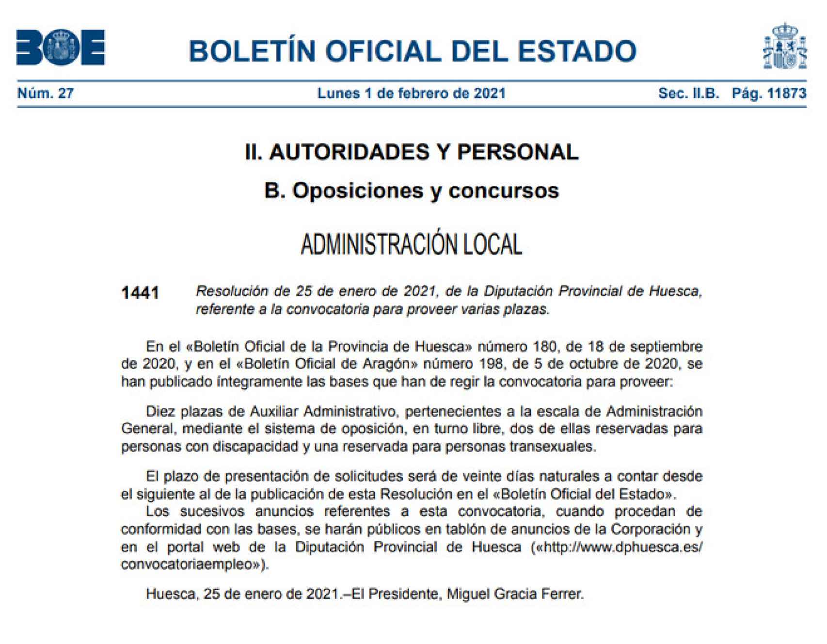 La resolución del 25 de enero de la Diputación de Huesca.
