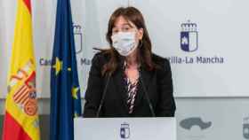 La consejera portavoz del Gobierno de Castilla-La Mancha, Blanca Fernández, este martes en rueda de prensa