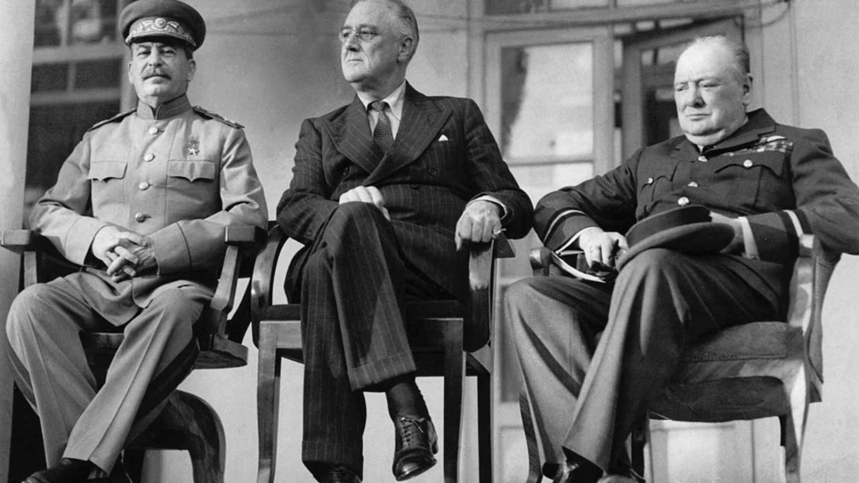 Winston Churchill junto a Franklin Delano Roosevelt y Joseph Stalin.
