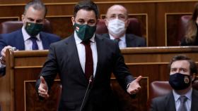 Santiago Abascal, junto a Iván Espinosa de los Monteros, en su escaño del Congreso.