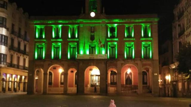 Una noche en verde para la fachada del Ayuntamiento de Zamora