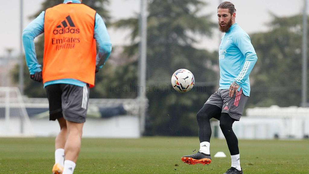 Sergio Ramos en un entrenamiento con el Real Madrid