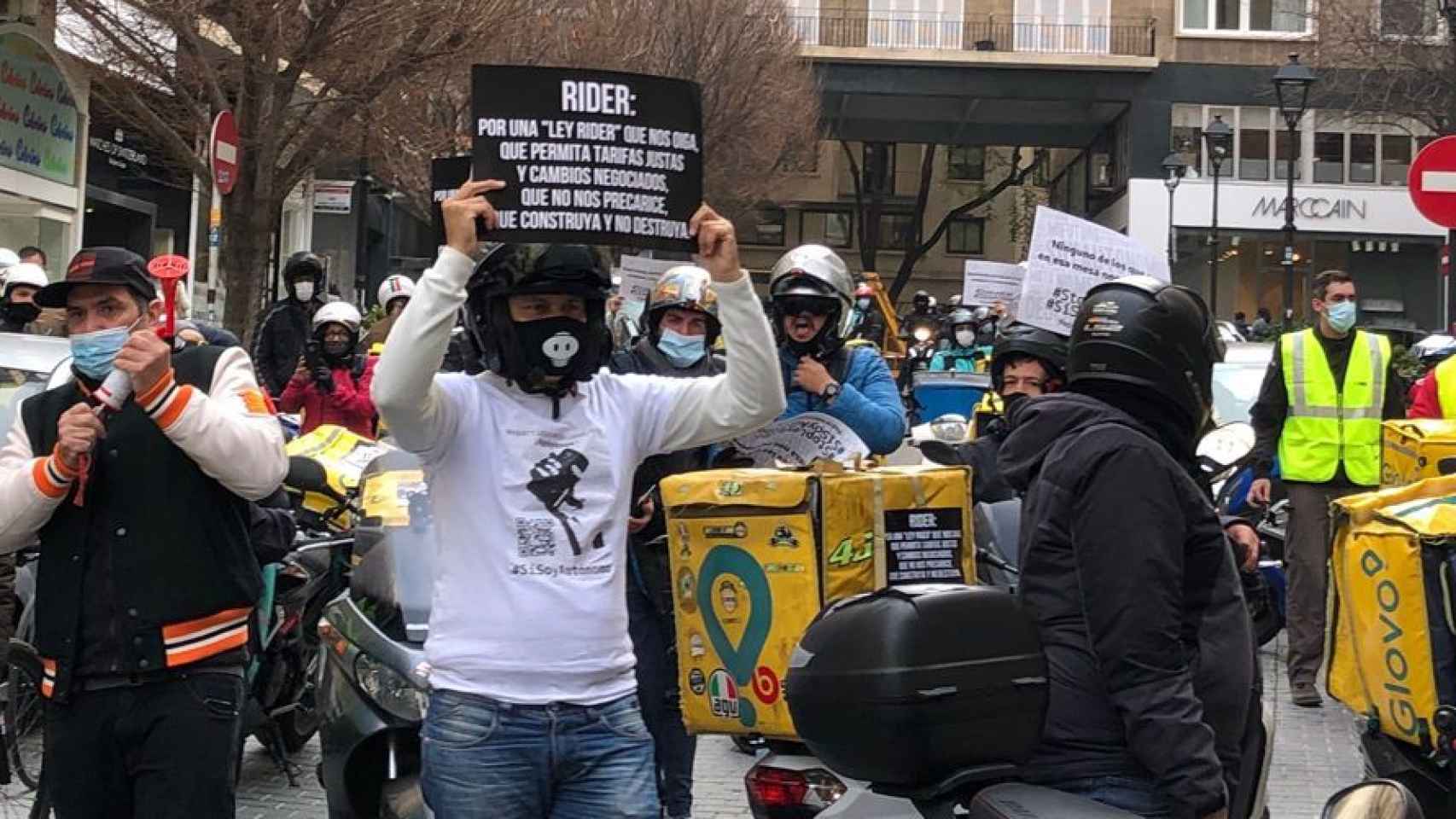 Protesta de los 'riders' este jueves, en una imagen tomada en Madrid.